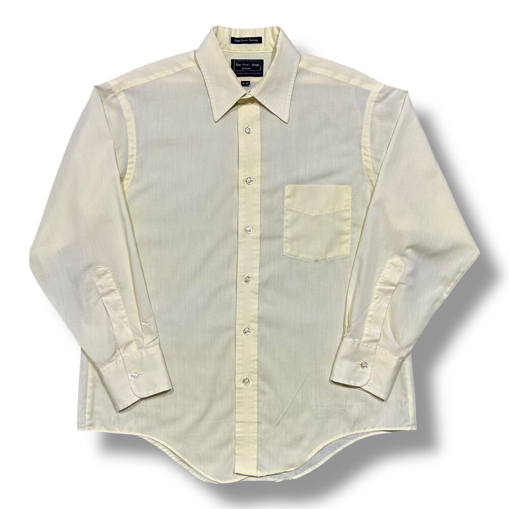 Vintage 80s Dress Shirt Button Up Long Sleeve JCPenney Sheer Cream Yellow Large